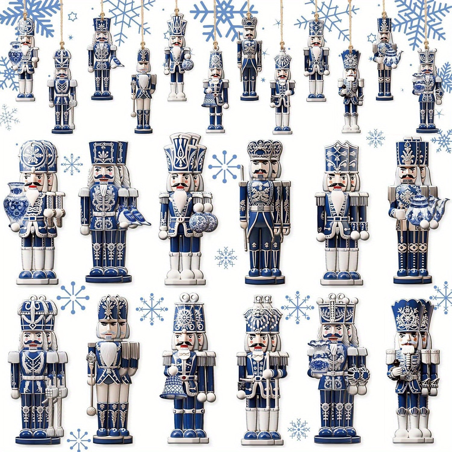 TEMU 24 Christmas Nutcracker Decorations Blue And White Porcelain Nutcracker Decoration Tree Decoration Wooden Hanging Decorations, Christmas