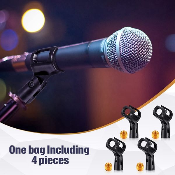 4PCS Adjustable Black+Gold Microphone Clip Holder Mic Holder Clamp With 4 Adapters With 5-8 Inch Male To 3-8 Inch Female Adapter