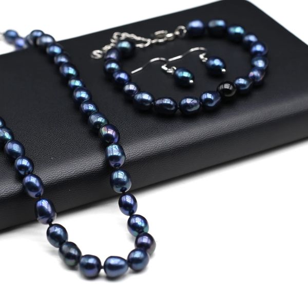 8-9mm natural freshwater pearl set potato shaped elastic pearl bracelet necklace wedding party accessories 241030