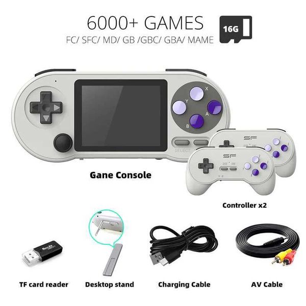 Portable Game Players Data Frog SF2000 Mini Retro Video Game Console 3-inch I Built in 6000 Games Portable Handheld Game Console Supports TV