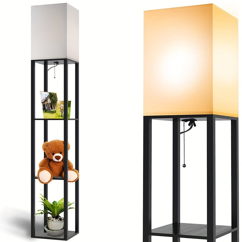 TEMU 1pc Column Floor Lamp With Shelves, Modern Shelf Floor Lamp With 9w Led Bulb, 3 Tier Storage Display Standing Reading Lamp Narrow Corner