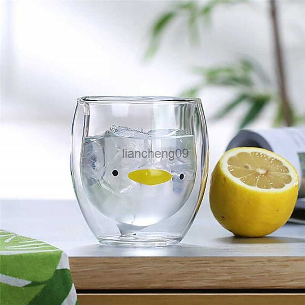 Cartoon Cat-Duck Shaped Double Wall Glass Milk Juice Water Coffee Mug Creative Bar Wine Cocktail Glass Drinkware vasos de vidrio L230620