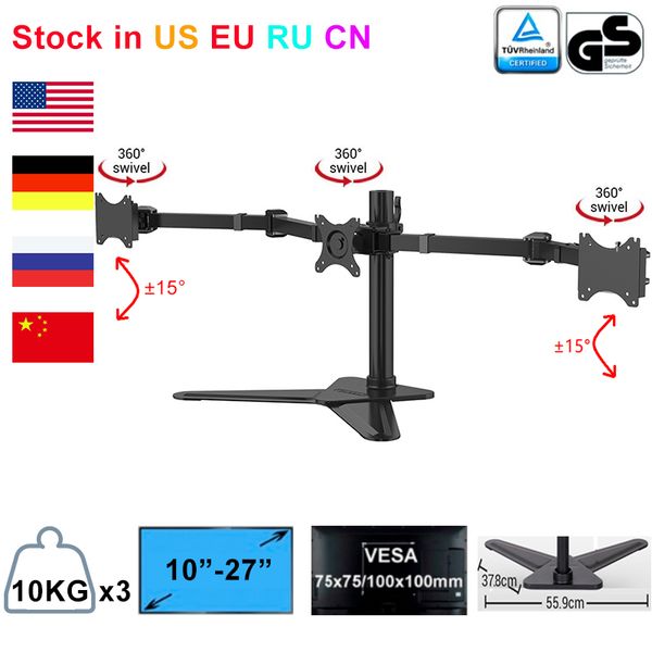 Desktop Triple LCD Monitor Three Hex LCD Arm Monitor Mount Stand Adjustable 3 Screens Fit for 10&quot;-27&quot; Max Support 10KG Per Arm