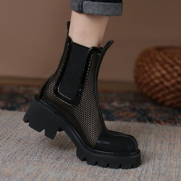 Breathable Sandals Mesh Women Black Cool Boots Summer Platform Shoes Walking Mujer atos Chunky Heel Pumps Short Botas 58bd