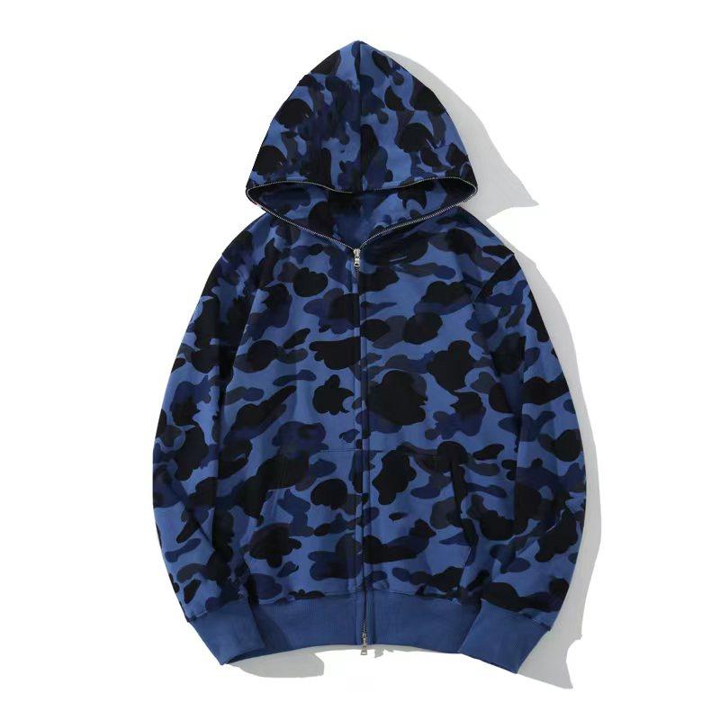 fashion shark hoodie full zip blue sweatershirts man woman camouflage clothe loose zipper cardigan jackets casual tops lady outerwear embroidery let