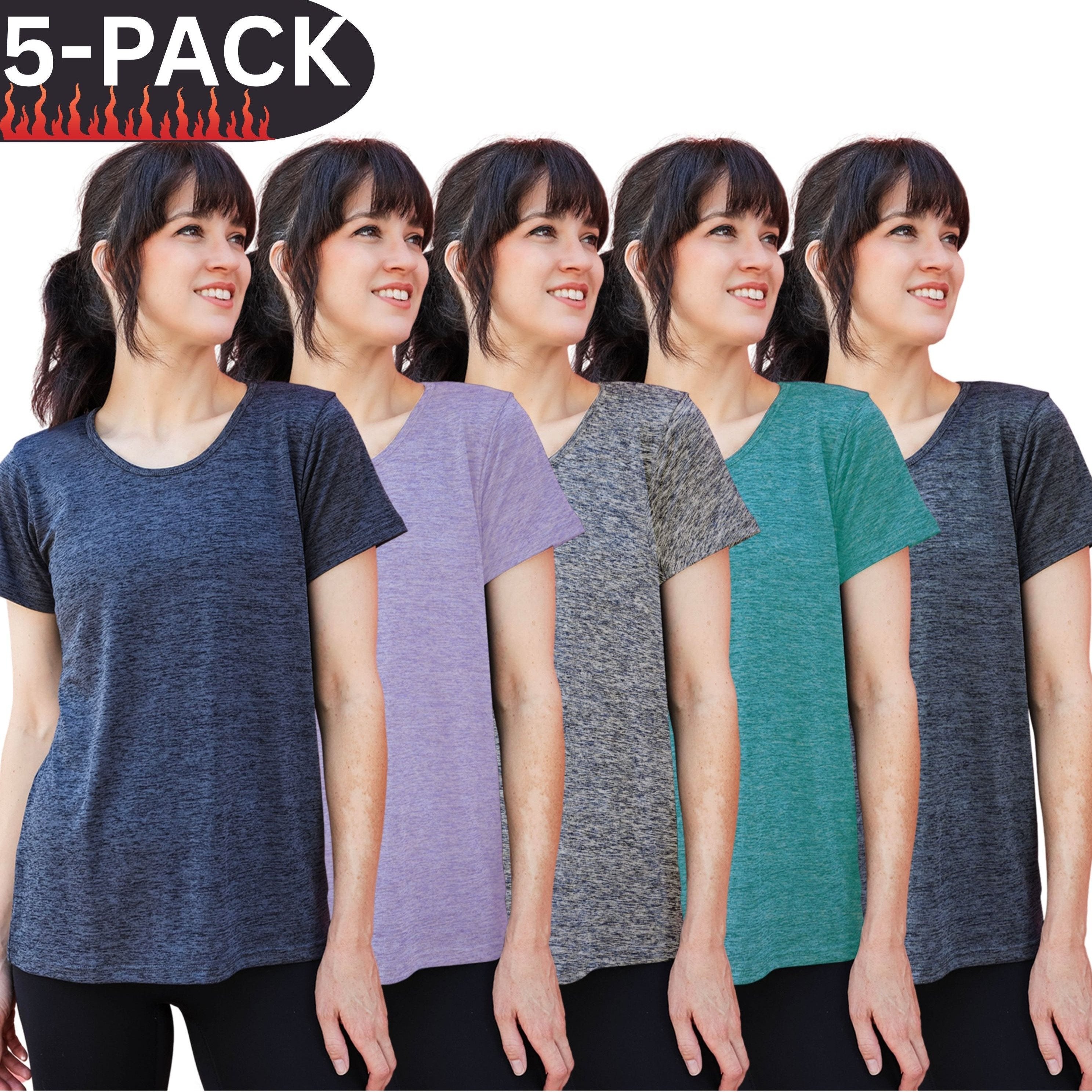 TEMU [5 Pack] Women's Quick Dry T Shirts Moisture Wicking Crewneck Short Sleeve Breathable Activewear Running Yoga Workout Gym Training Hiking Casual