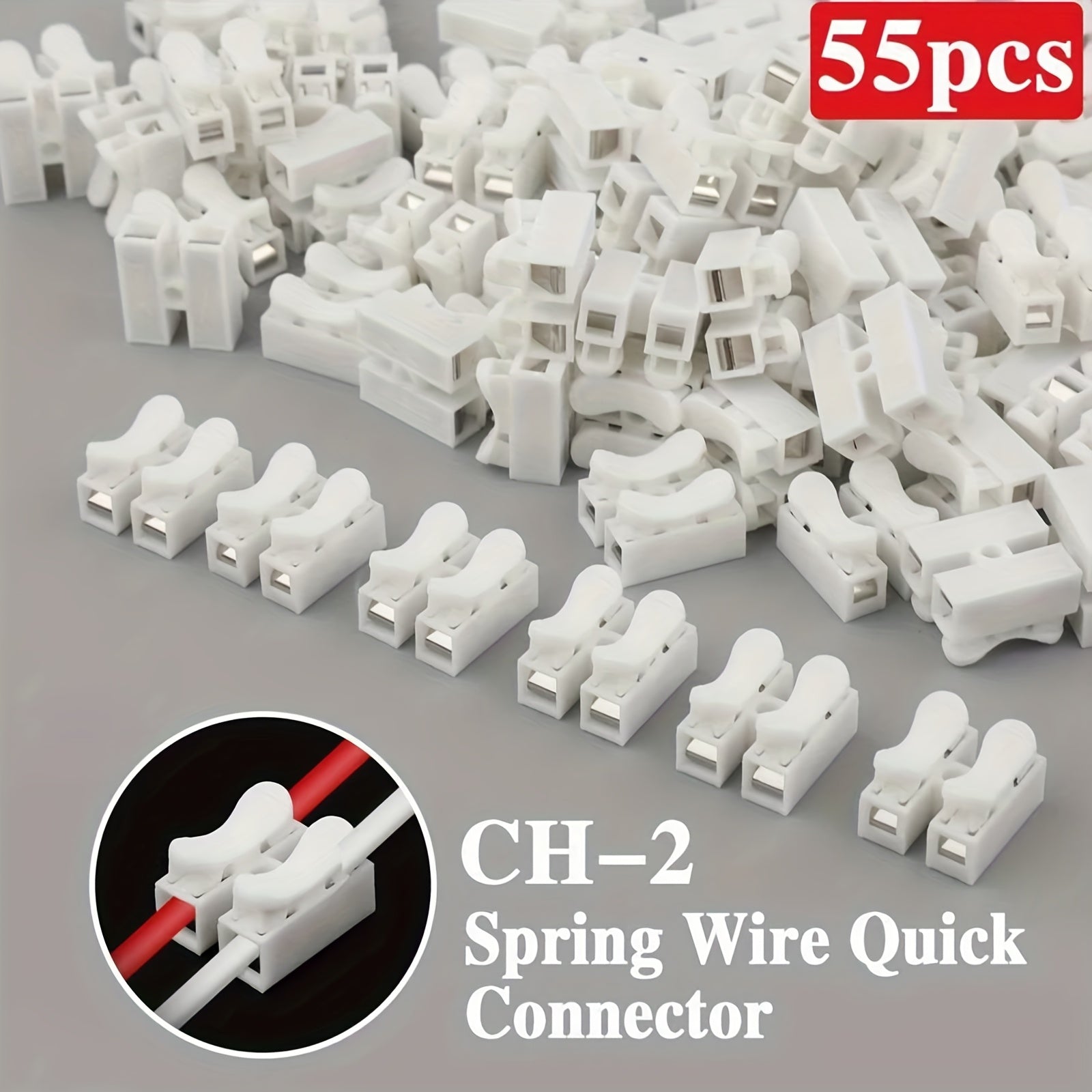 TEMU 55pcs Ch-2 Spring Connectors - Pvc Insulated Quick-wire Terminals With 2.5" & 3.5" Sizes, Copper Contacts & Design For Secure Electrical