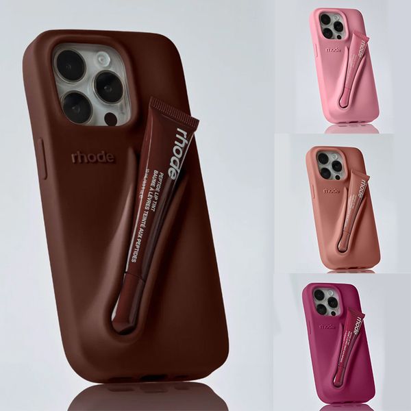 Rhode case for iPhone 15 16 Pro Max case 16 15 Plus 14 Pro 13 12 11 Luxuries designer fashionable iPhone case lip gloss mouth red lipstick 3