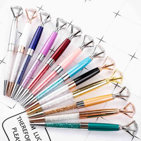 wholesale 15 Color Big Diamond Ballpoint Pen Crystal Gem Pens Metal BallPen Advertising Gift Custom Logo Fashion School Office Stationery JY
