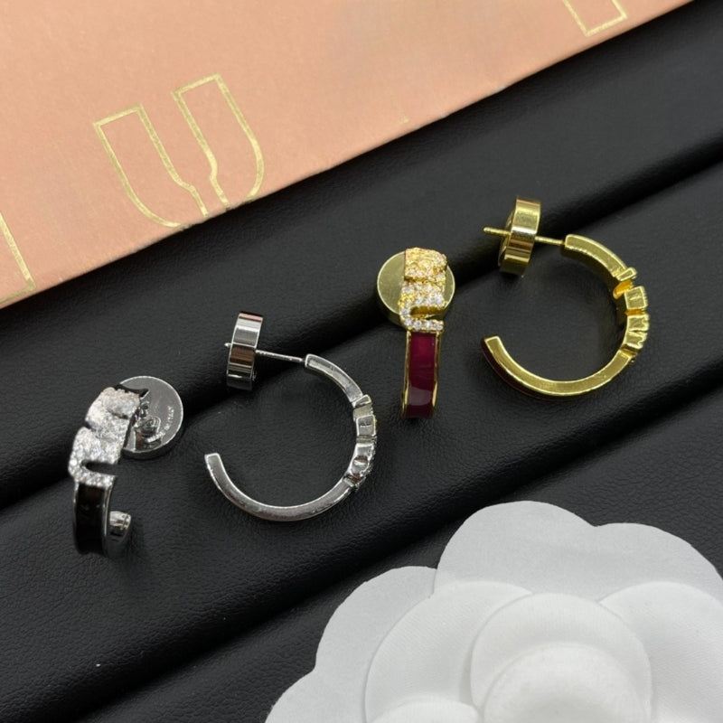 Earrings Hoops Designer High Quality Women&#039;s Simple Letter Earrings Hoop Enamel Glaze Diamond Jewelry 925 Silver Needle Earrings Holiday Gift