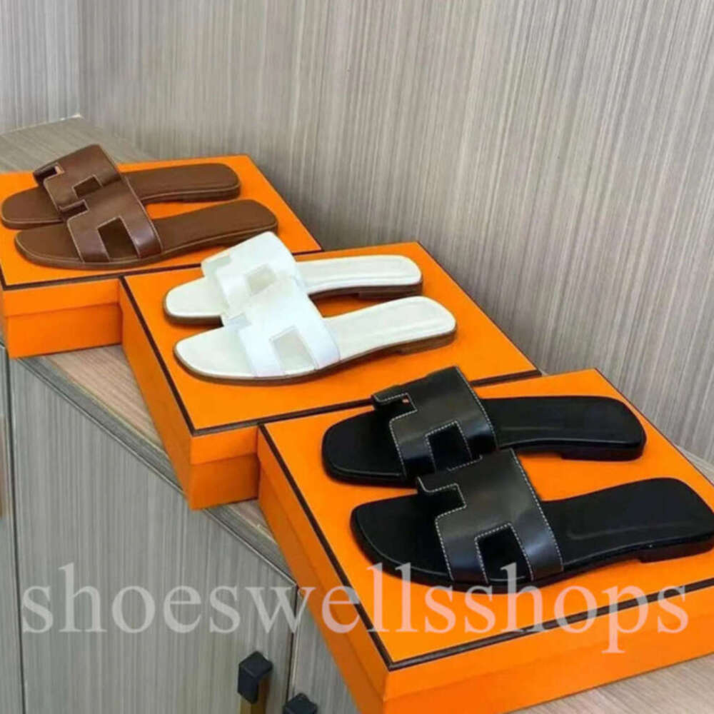 Women Sandals Designer Brand Flat sandles Heels Beach Real Leather Slippers Letter Slides Women Flat Slide Flip flop Flops with Dust Bag 35-42 77433