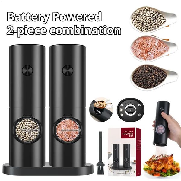 2Pcs Electric Salt And Pepper Grinder With Adjustable Coarseness Refillable Mill Battery Powered Kitchen Automatic Gadget 240909