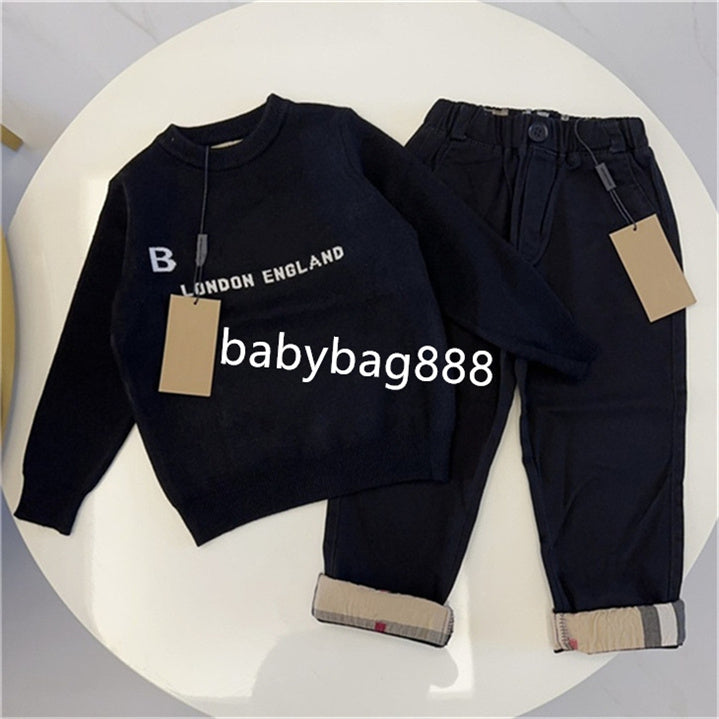 Baby kids sweater set designer kids clothing luxurious classic children&#039;s winter hooded set infant clothing two-piece set size 90-160CM A6