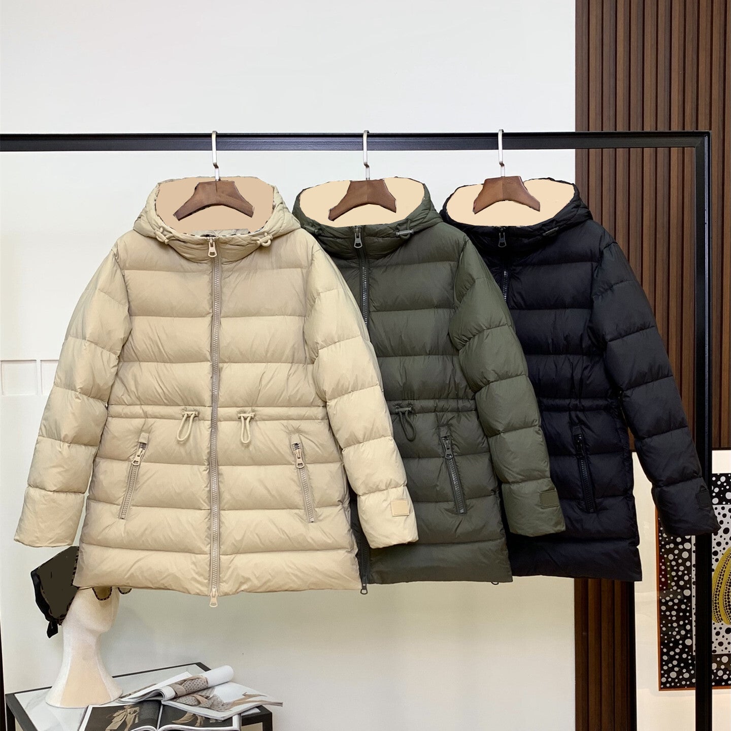 Womens Down Coat Mid Long Jacket Slim Fit Lightweight Warm Stylish Fashion Outerwear Luxury Premium Elegant Puffer High Quality White Goose Down Fil