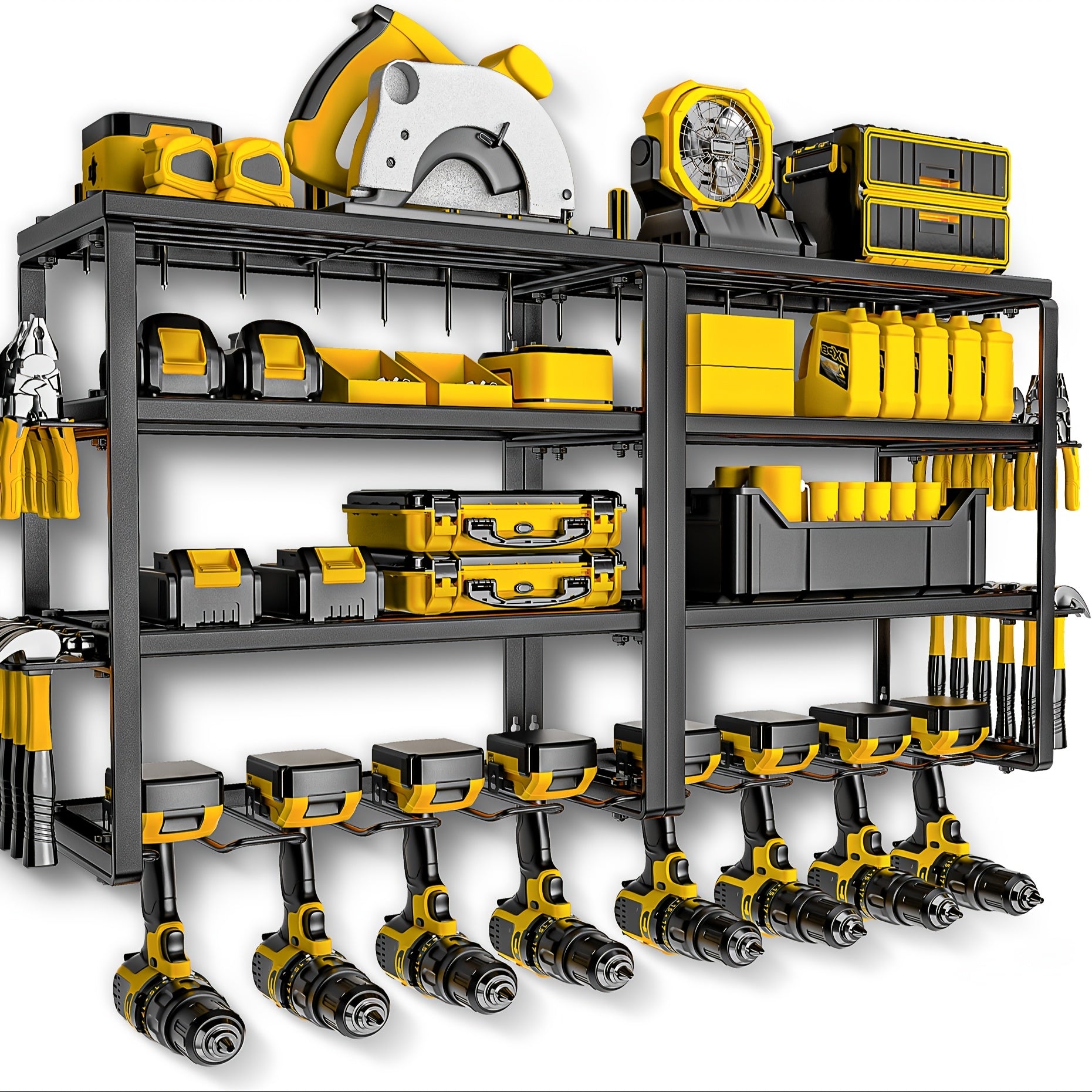 TEMU Power Tool Organizer, 15 Min Quick Assembly & Max 150lb Load By Heavy Duty Metal, 8 Slots 4 Shelves For Cordless Drill In