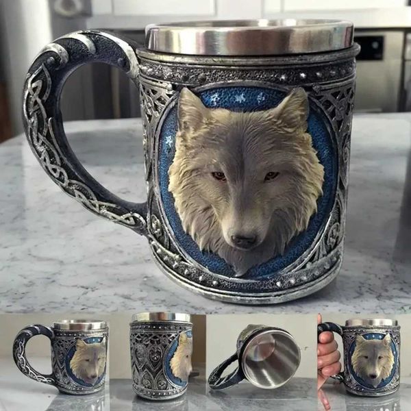 2020 New Wolf-themed Stylish Stainless Steel Resin Off Coffee g for Beer Ju Milk and Water - Perfect for DropshipT250116