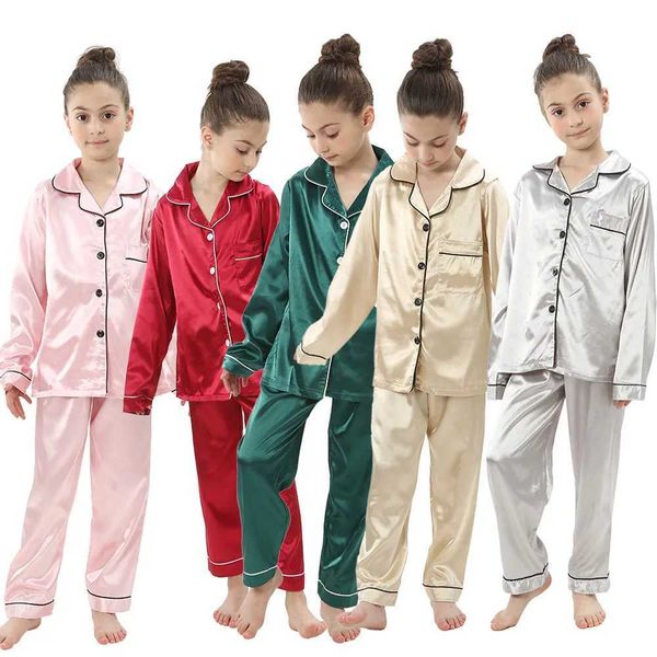 Candy colored girl satin sleepwear set childrens clothing button childrens sleepwear boys sleepwear teenagers sleepwear W250102