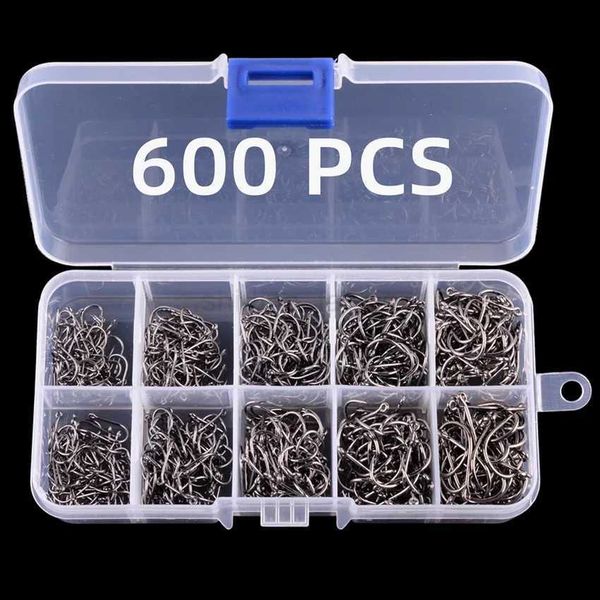 7-100-200-300-400-500-600PCS Fishing Hooks Set High Carbon Steel Barbed FishHooks for Saltwater Freshwater Fishing GearXJ240806