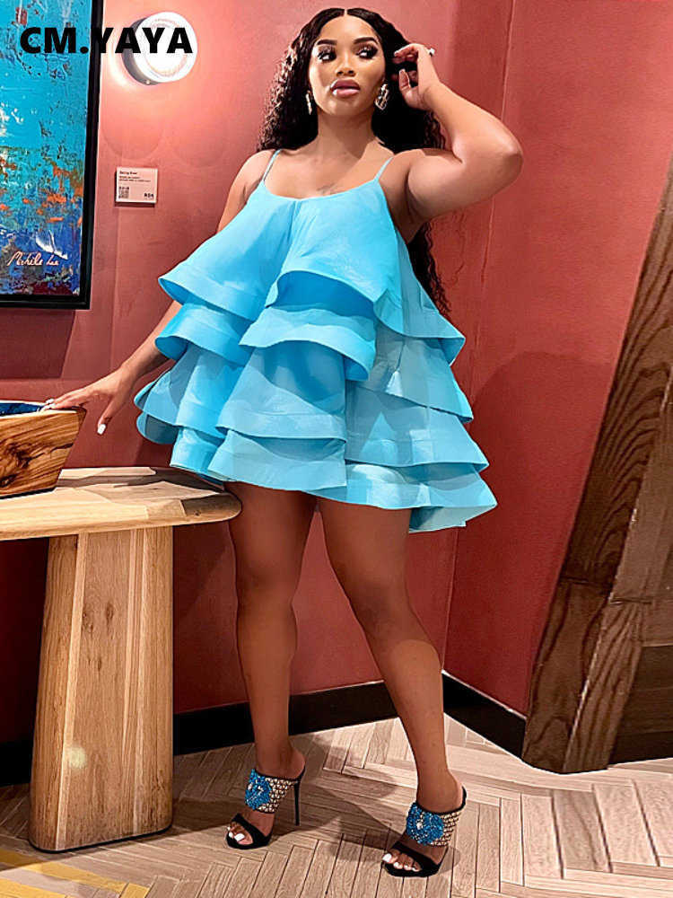 Women Spaghetti Strap Tierred Big Swing Sleeveless Ball Gown Mini Dress Vintage Party Evening High Street Dresses