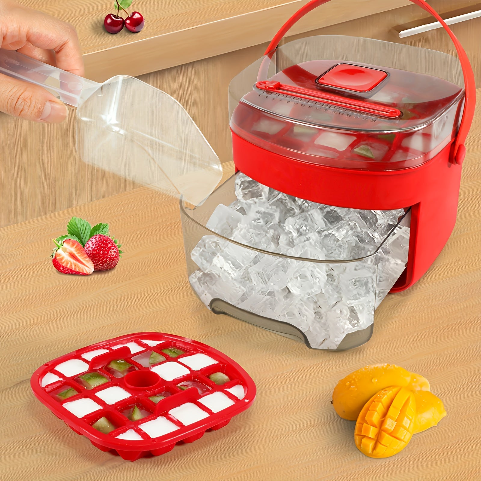 TEMU 48-grid Large Capacity Ice Maker Machine With Double-layer Press & Food-grade Plastic Tray - Ultra-large Ice Cubes For Refrigerator Storage, ,