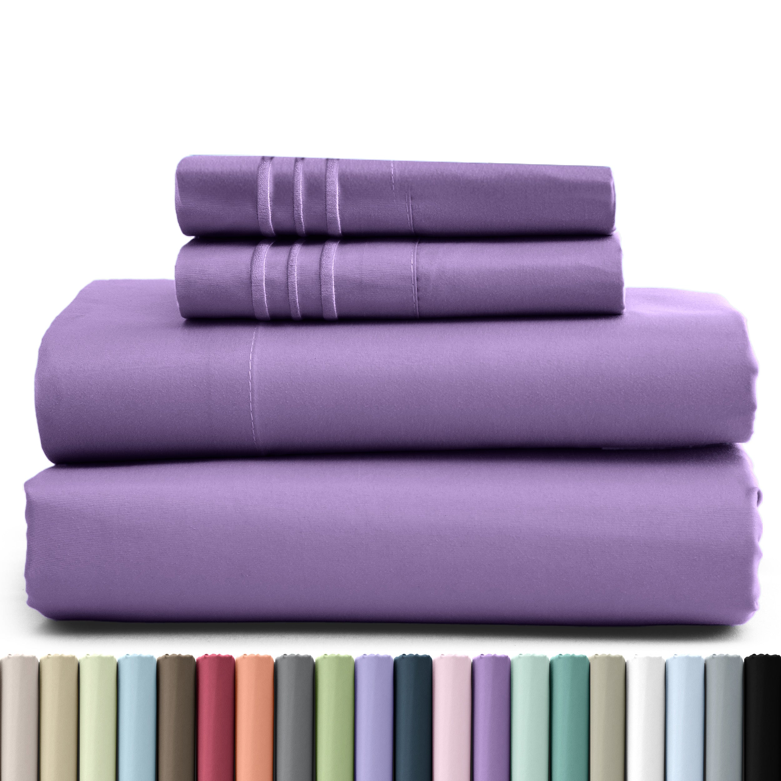 TEMU Bedding 4 Pieces Solid Colors Bed Sheets - 1800 Series Brushed Microfiber Sheet Set With Pillowcases, Deep Pocket Bedding Set For - Lightweight