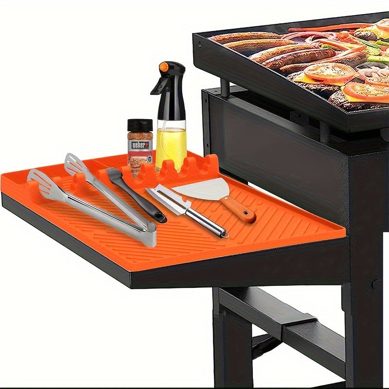 TEMU Silicone Shelf Mat For , 3 In 1 Silicone Spatula Mat With Drip Pad, Large Silicone Utensil Rest For Multiple Bbq Grill Tools