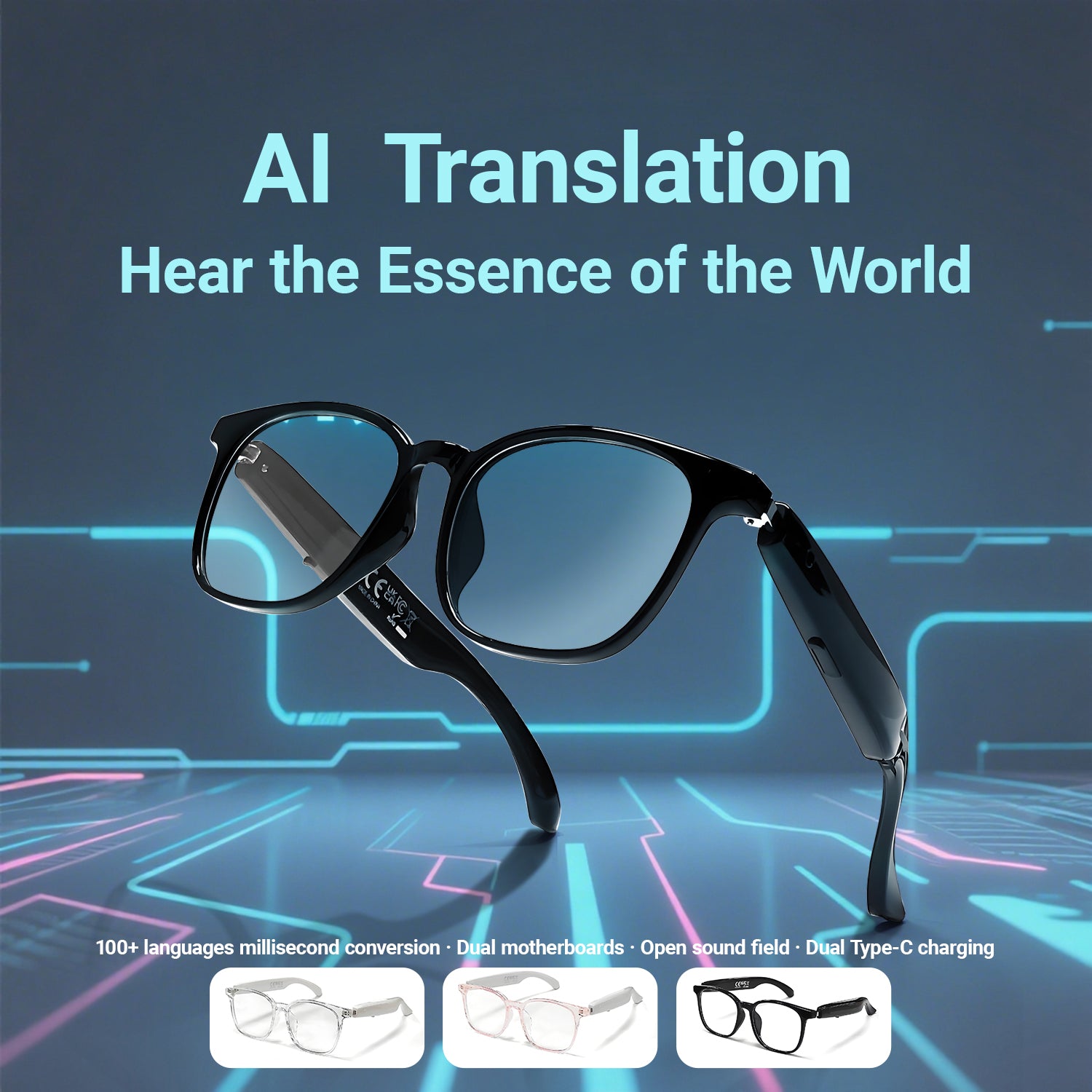 F19 AI inelligent translation sunglasses With Video chat bluetooth 5.4 Voice assistant remote camera Anti Blue Light Glasses Headphone Hybrid for me