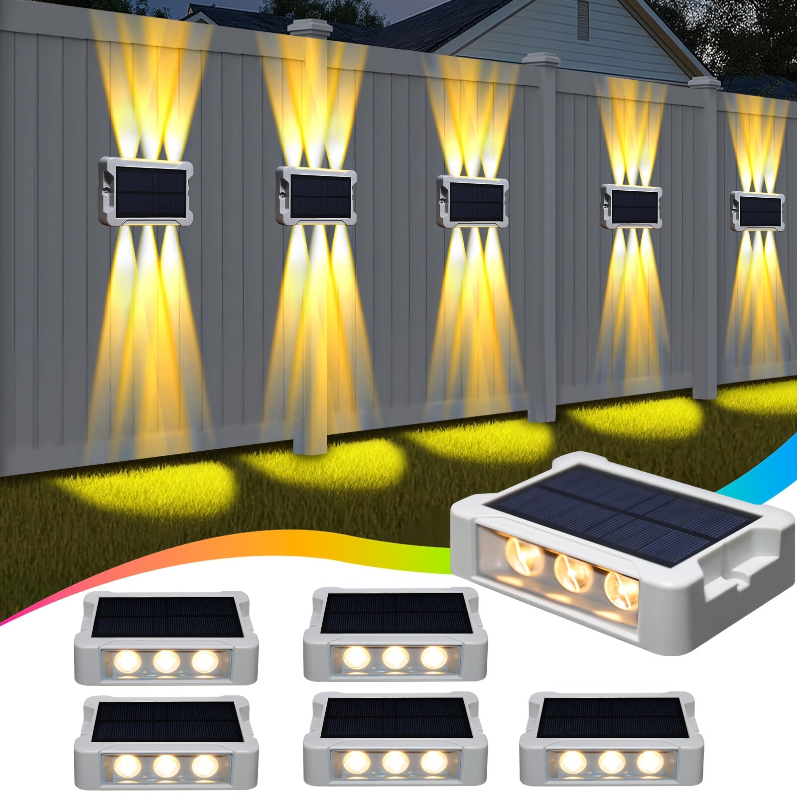 TEMU 4pcs Solar Led Dock Lights Warm Wall Lights Walkway Garden Patio Deck Marker Solar Powered Made Of Durable Plastic Steel Structure | Landscaping