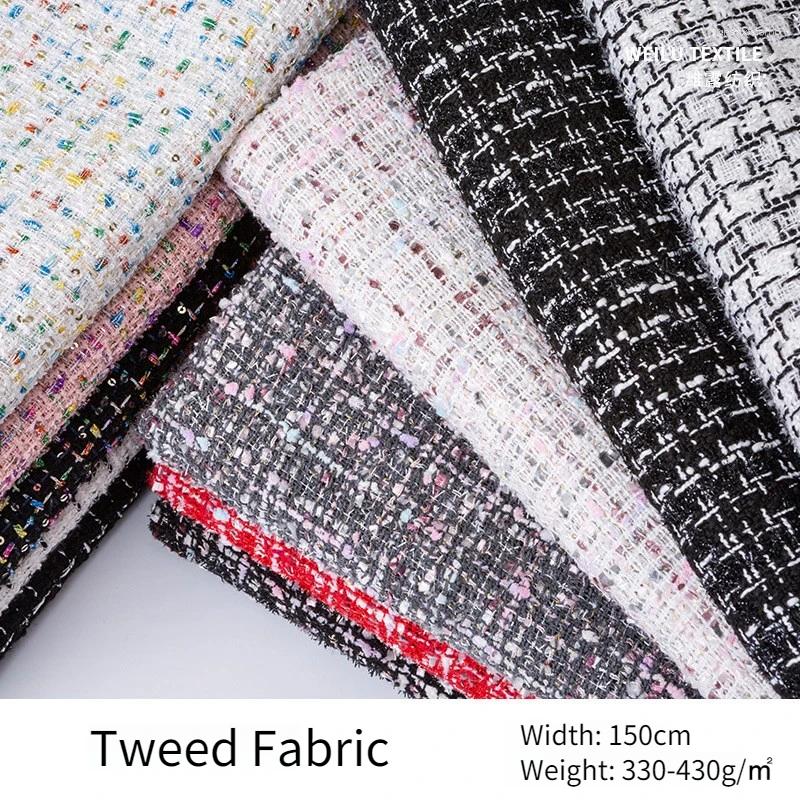 Two Piece Dress Thick Tweed Fabric By The Meter For Autumn Coats Skirts Bag Diy Sewing Warm Breathable Sequin Textile Cloth White Pink Black