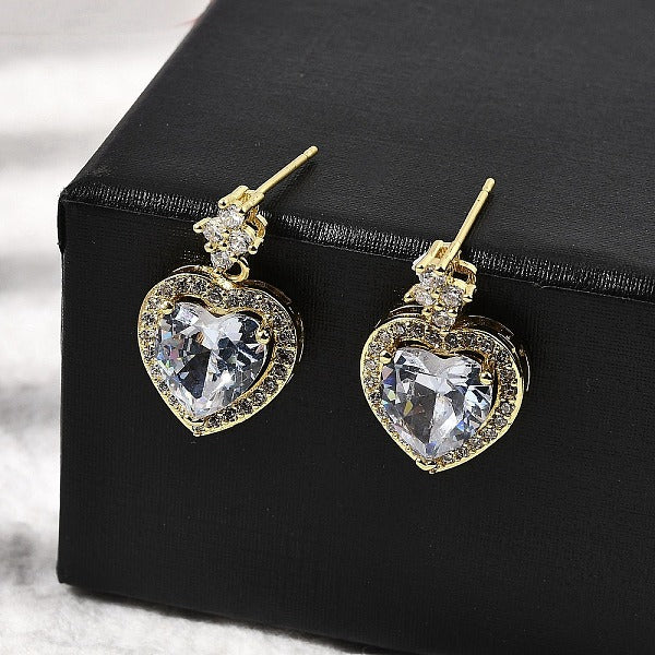 Boucles d'oreilles pendantes en forme de cœur en laiton et zircone cubique transparente