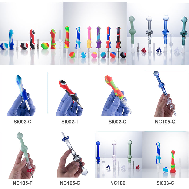Healthy_Cigarette ZHC017 Dab Rig Silicone Nectar Collector Smoking Pipe With Cap 10mm 14mm Quartz Ceramic Nail Colorful Oil Rig Glass Pipes