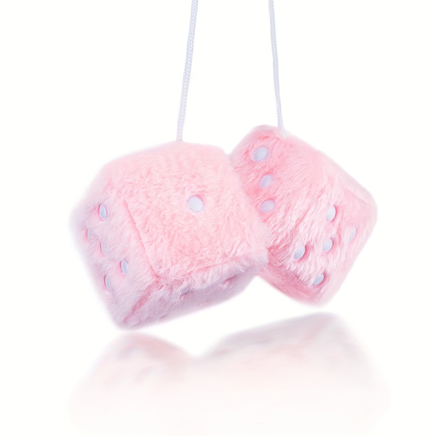 TEMU A Pair Of Pink Retro Mirror Plush Dice Car Pendants, Interior Rearview Mirror Dice Decoration Car Accessories