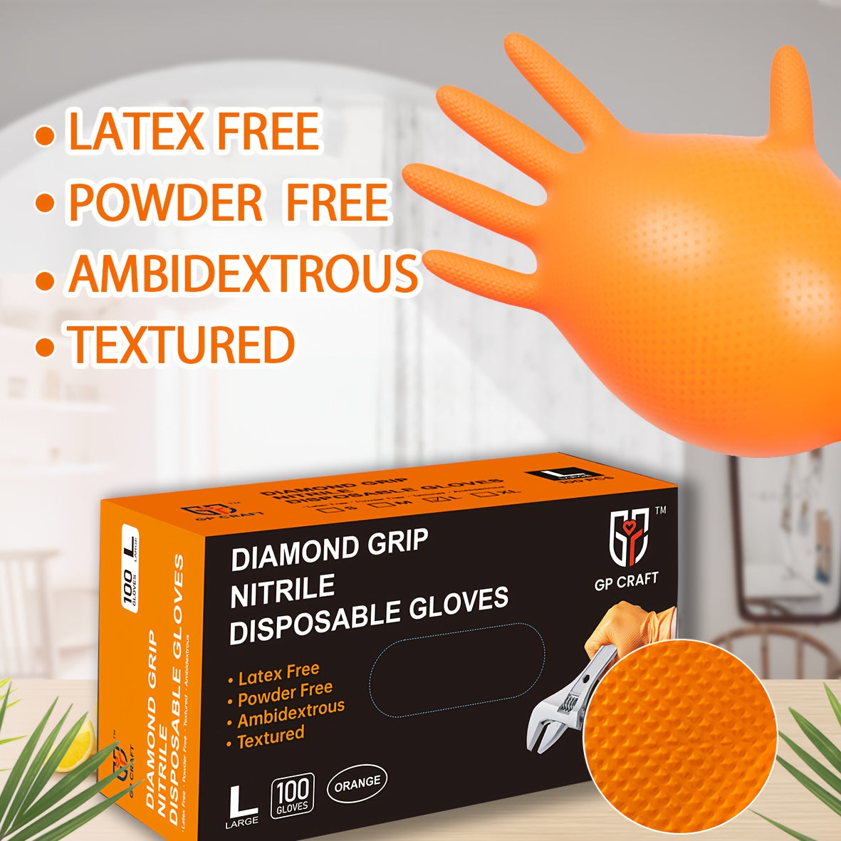 TEMU Orange Disposable Nitrile Gloves, 8 Mil, With Diamond Texture Grip, Latex-free And Powder-free, Food-safe And Non-rubber.