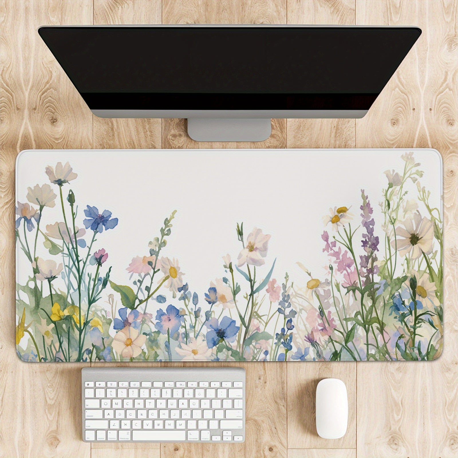 TEMU 1pc Large Desktop Mouse Pad, Watercolor Floral Computer Desk Mat, Non-slip Rubber Surface For Keyboard And Mouse, Gaming Office Accessory, X