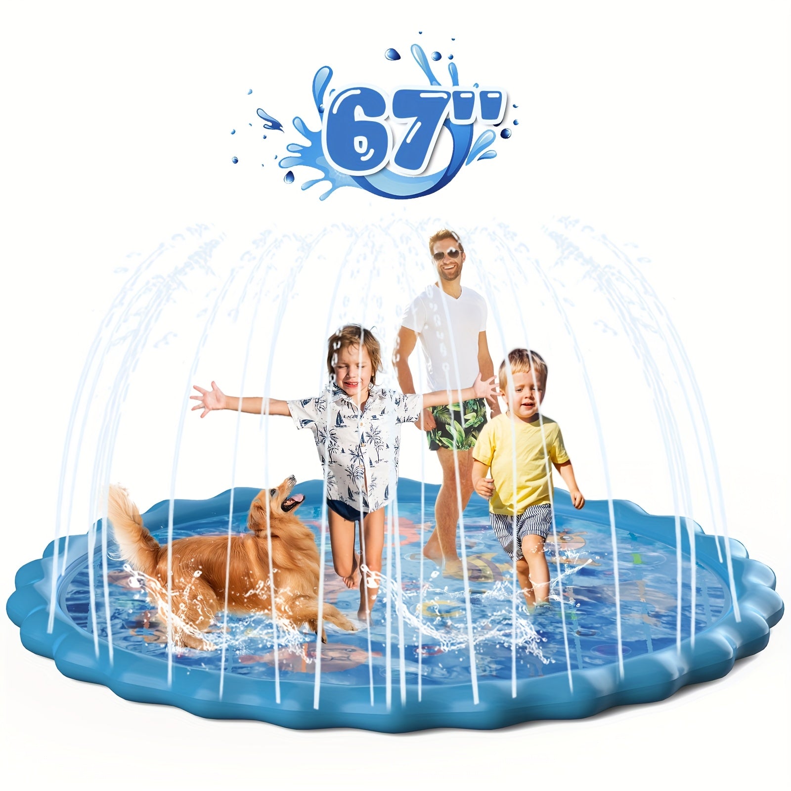 TEMU Splash Pad For Kids, 67" Large Inflatable Sprinkler, Thicken Swimming Wading Pool For Learning, Summer Outdoor Water Toys, Fun Backyard Fountain