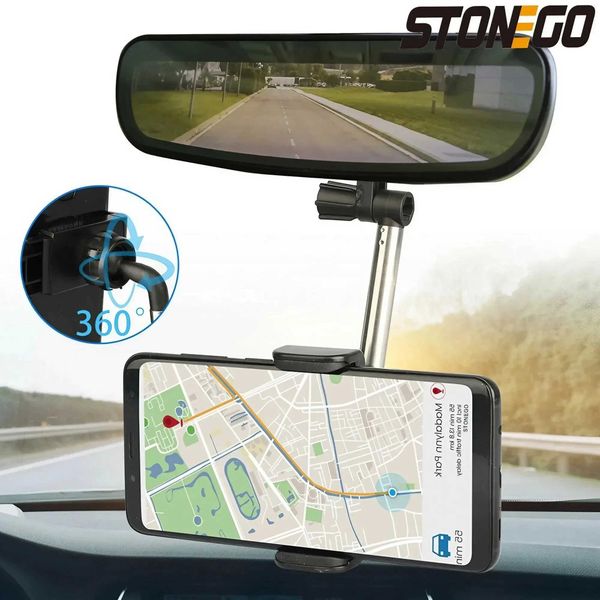 Universal 360 car rearview mirror phone holder adjustable holder for smartphones and GPS navigation Y250109