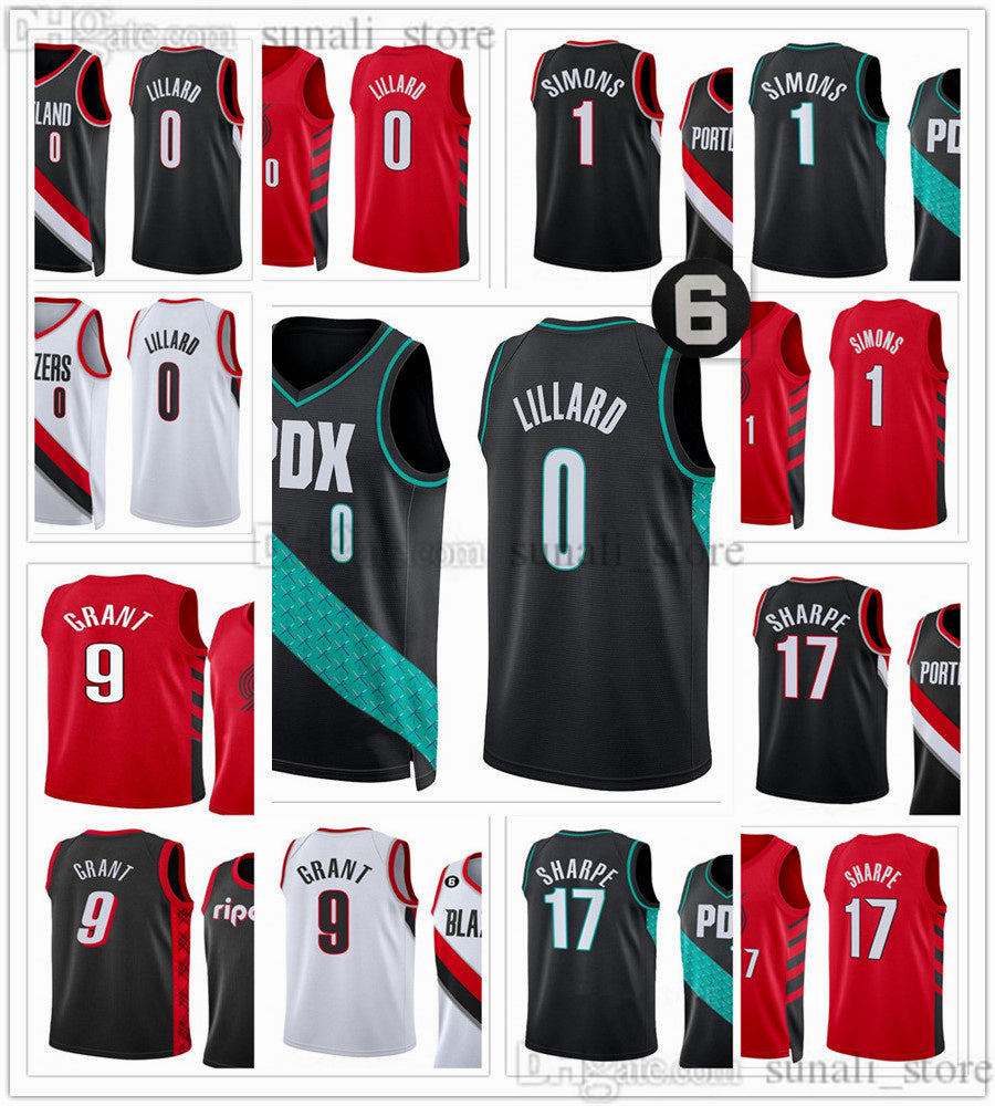 2022-23 City Black 0 Basketball Damian Lillard Jerseys Jerami Grant 9 Anfernee Simons 1 Shaedon Sharpe 17 Statement Red White Mens Women Youth Kids