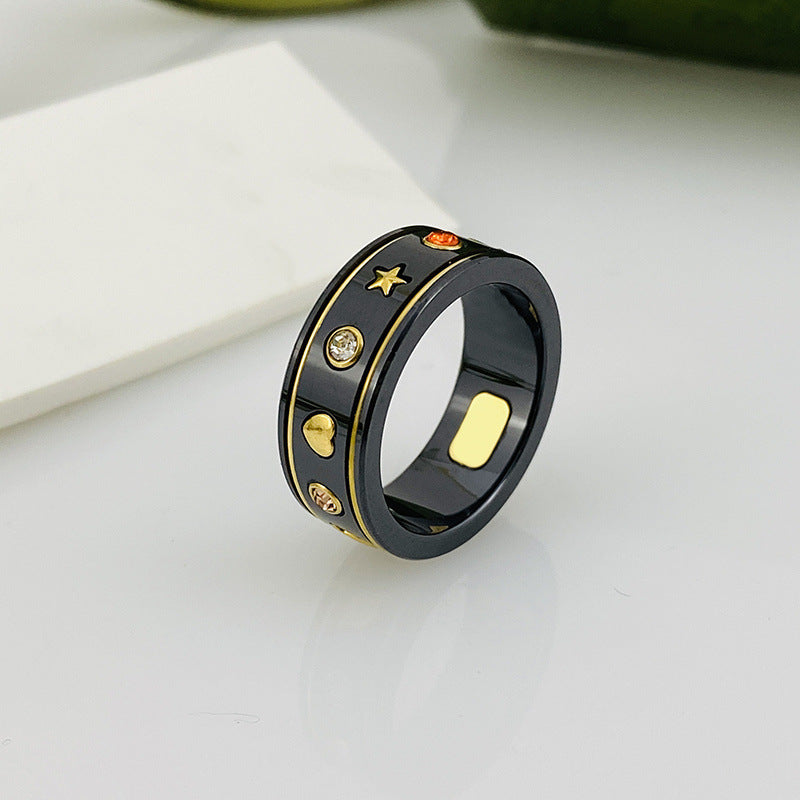designer ring ceramic gold rings with chip fashion jewelry 18K gold silver plated black white G letter Rings Jewelry designers for women men party g