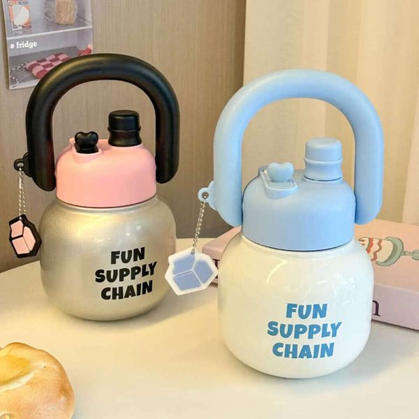 Teapot Mouthed Double Portable For Girls In Summer With High Appearance, Large Capacity Straw, Big Belly Cup, Hand-Held Thermos Cup
