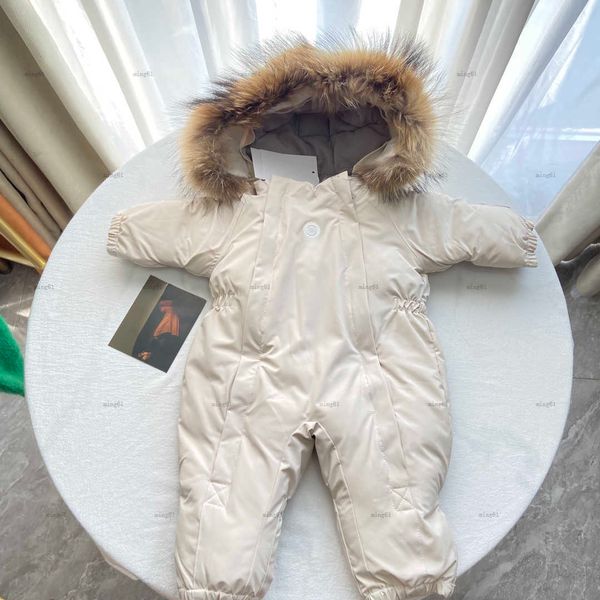 Brand newborn jacket Plush hat collar baby jumpsuits infant bodysuit kids designer clothes Size 65-80 CM down toddler romper