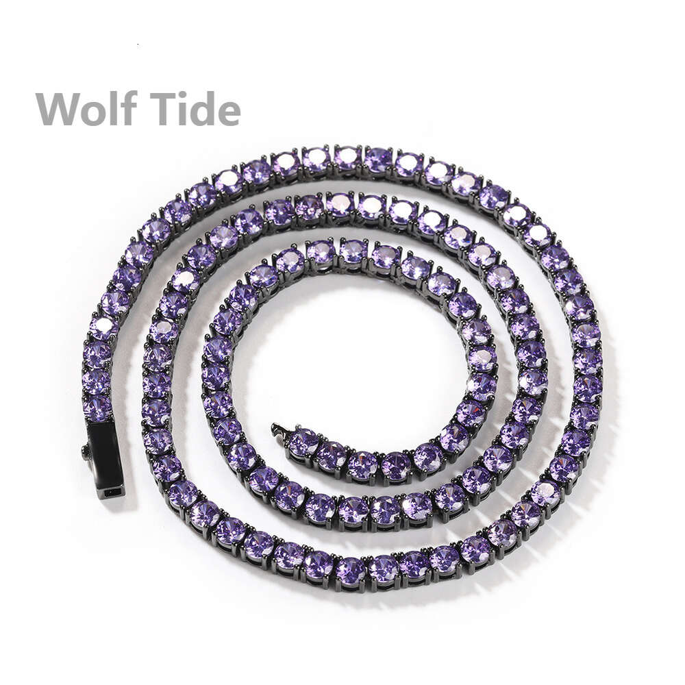 4mm Hip Hop Mens Black Tennis Ball Link Chain Necklace Choker With Spring Buckle 14k Gold Set Cubic Zirconia Diamond Simple Personalized Outfit Chai