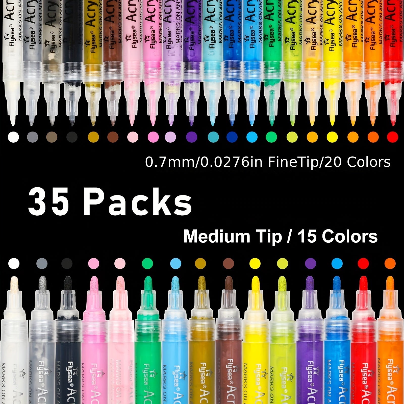 TEMU 35 Colors Premium Acrylic Paint Marker Paint Pens, Of Extra Fine And Medium Tip, For Rock Painting, Mug, Ceramic, Glass, Wood, Fabric, Canvas,