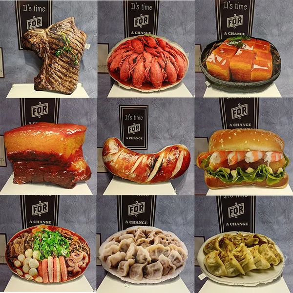 Plush Pillows Cushions Simulated Printing Food Pillows Plush China Food Lobster Beer Hamburg Beef Fish Pork Roast Duck Decorative Pillow For