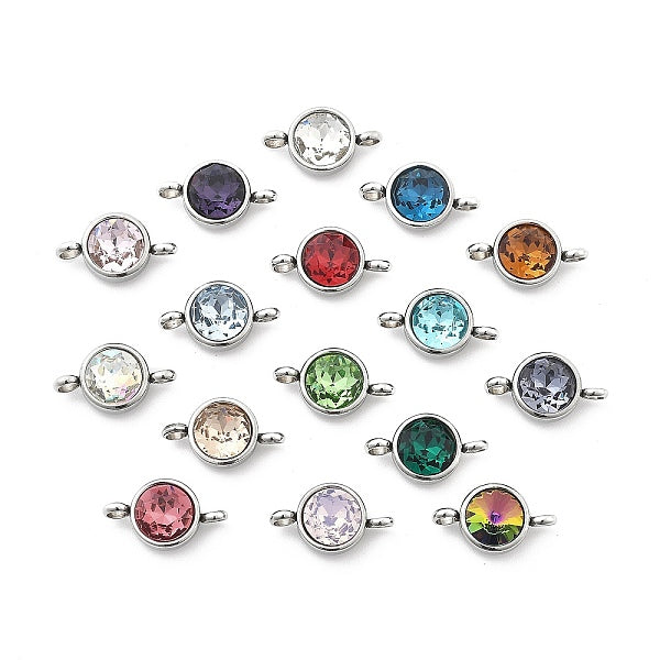 304 acciaio inossidabile pavÃ© k9 vetro piatto connettore rotondo charms