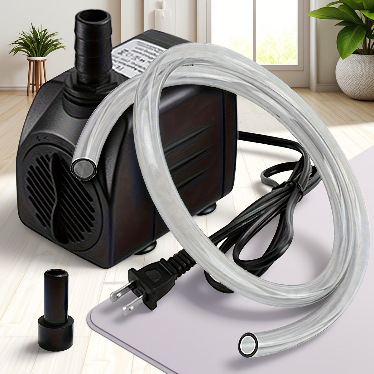 TEMU 1056gph Submersible Pump(3500l-h, 80w), Water Fountain Pump With 10ft. With 6ft. Power Cord, 3 Nozzles For Fish Tank, Pond, Aquarium, ,