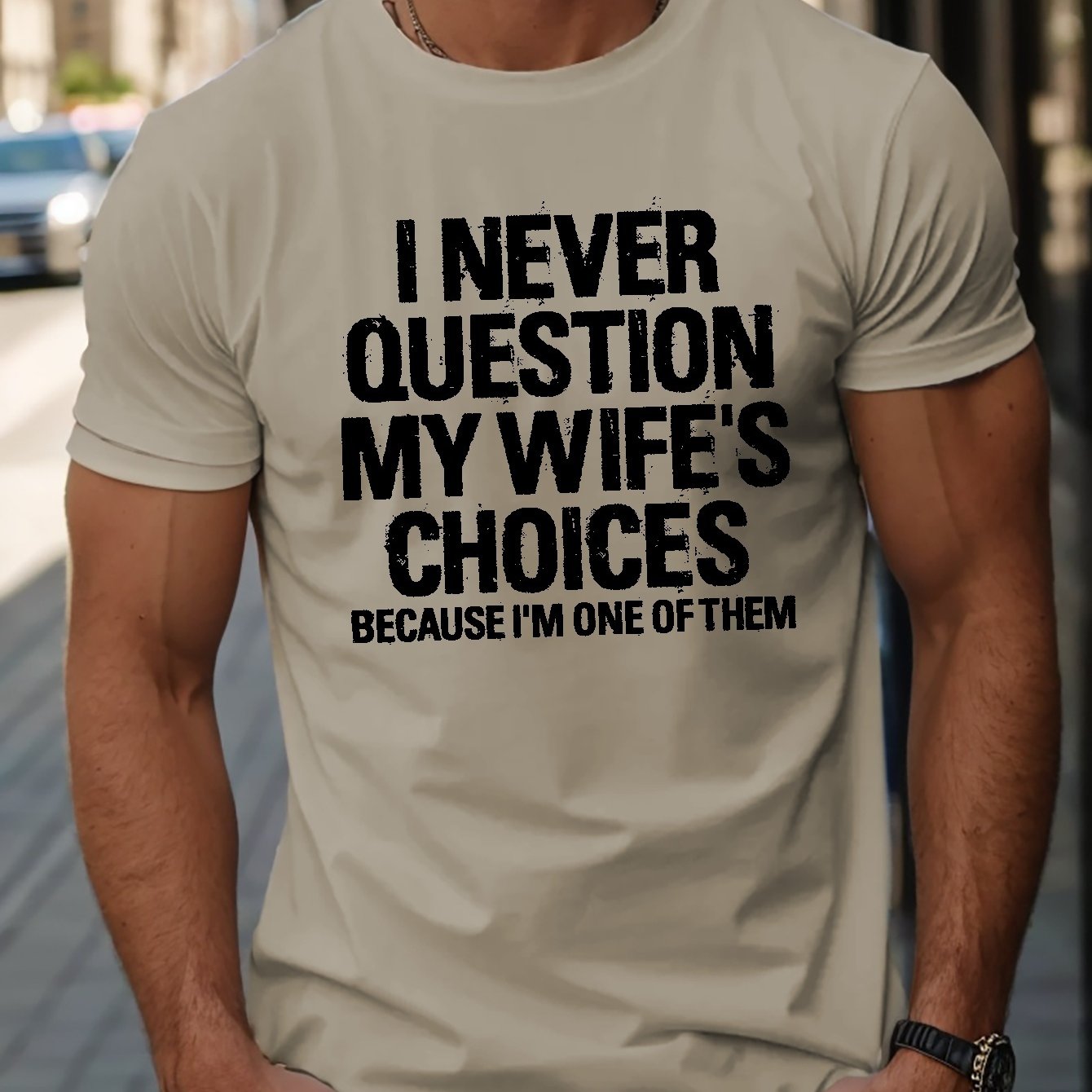 TEMU I My Wife's Letter Print Men's Short Sleeve Crew Neck T-shirts, Comfy Breathable Casual Slightly Stretch Casual Tops, Men's Clothing