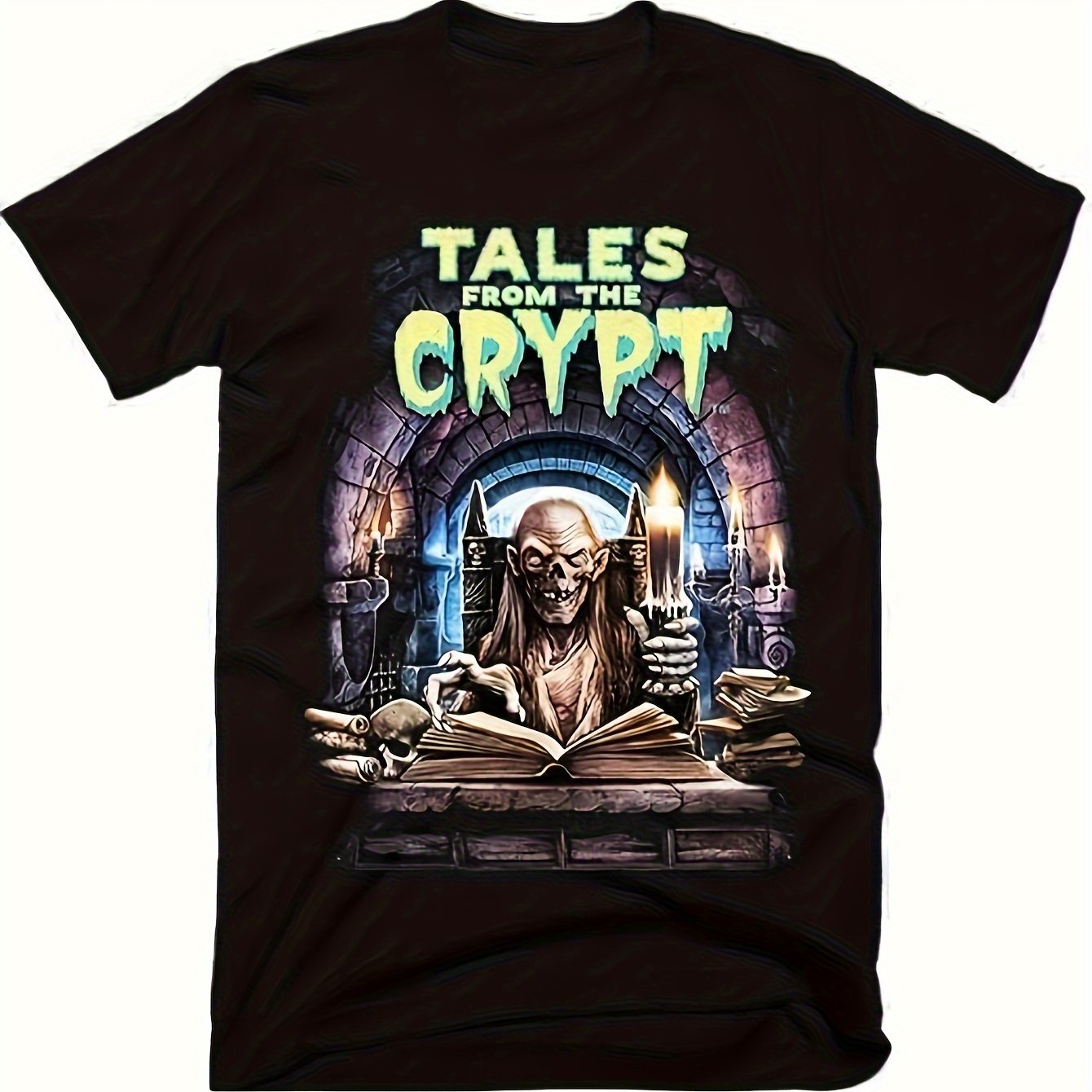 TEMU Men's " From The " Graphic T-shirt - Soft Cotton Short Sleeve Crew Neck, Casual Fit, Machine Washable, Black With Vibrant Design, Plus Size,