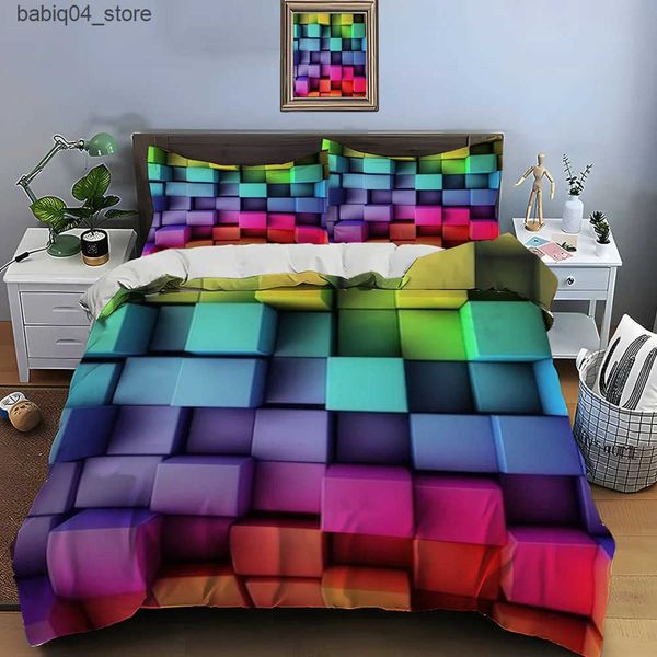 Bedding sets 3D Honeycomb Square Gradient Color Print Bedding Set Duvet Cover 1 Duvet Cover 2 cases Adult and Kids Bedding Set Luxury L24091