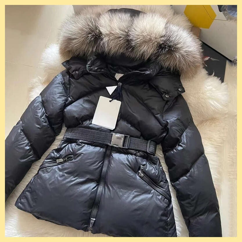 Womans winter jackets womens fw22 designer puffer jacket fur coats real raccoon hair collar warm fashion parkas with belt lady coat outerwear short