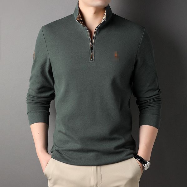 Fashion Men&#039;s Cotton Long-sleeved T-shirt Spring Autumn Fashion Casual Men Collar Zipper Embroidered T-shirt Male Tops Tees PLus Size X